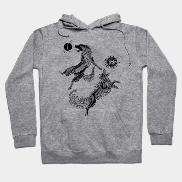 Hati and Sköll (black lineart) Hoodie by manicgremlin